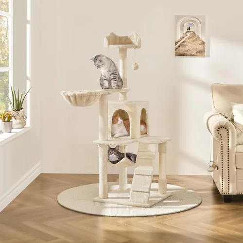 Vista 2 de Yaheetech - Árbol para gatos, torre para gatos de 54 pulgadas de altura para gatos de interior con plataforma extendida y cesta, espacioso