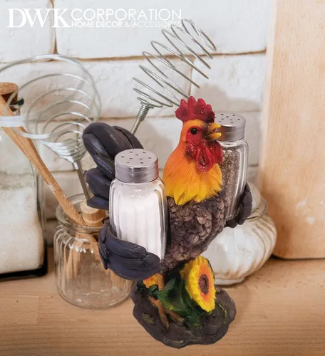 Vista 7 de DWK Juego de 3 piezas de 8 pulgadas de Spice to Crow About Country Rooster Salt and Pepper Shaker Figurine Display Holder Kitchen and Dining