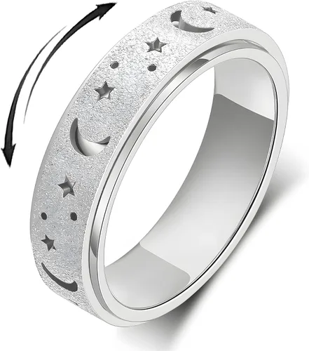 Vista 16 de Anillo de ansiedad para mujer, anillos giratorios: anillos giratorios de acero inoxidable de 0.236 pulgadas (0.236 in) con luna y estrella