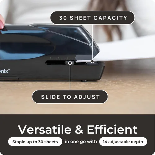 Vista 2 de EcoElectronix Engrapadora eléctrica automática portátil, capacidad de 30 hojas, funcionamiento silencioso, sin atascos y fácil de recargar, Negro