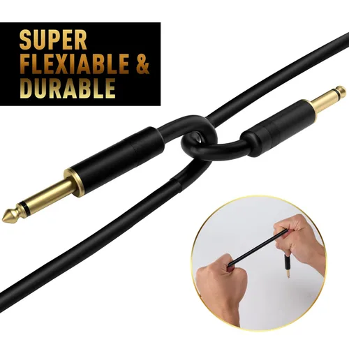 Vista 9 de Cable de guitarra de 4 pies/paquete de 2 - Ángulo recto + recto a recto, cable para instrumentos - nylon trenzado chapado en oro - 90 grados, 1/4