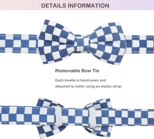 Vista 5 de Collar de perro a cuadros con pajarita, collares ajustables y cómodos para mascotas, hebillas de plástico para perros pequeños, medianos y grandes