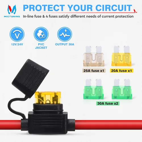 Vista 4 de MICTUNING Cable de extensión para encendedor de cigarrillos hembra de automóvil de 8 pies, 12 AWG, 12 V, 24 V a 0.33 pulgadas, cable de batería