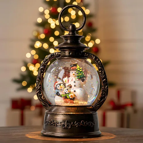 Vista 24 de Linterna de globo de nieve de Navidad, linterna brillante de agua iluminada con cable USB y funciona a baterías, para regalos y festival de Navidad