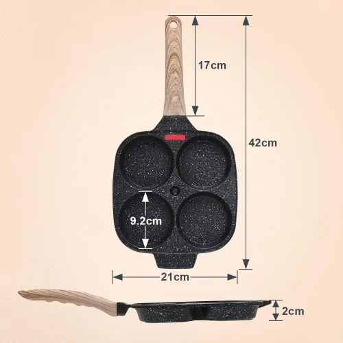 Vista 5 de Sartén antiadherente para huevos de 4 tazas con tapa, sartén para tortillas, compatible con el desayuno, color negro