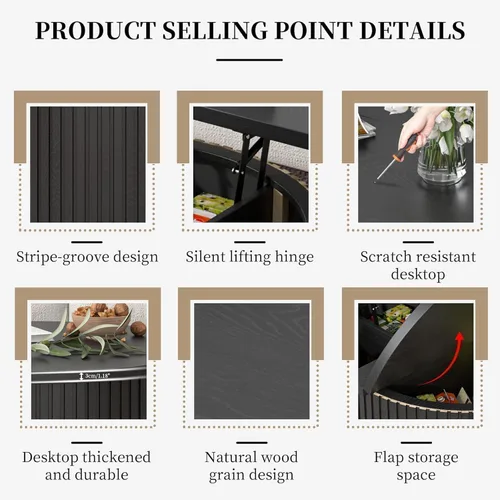 Vista 4 de Fsbecl Fluted Lift Top Coffee Table with Storage, 34.6'' Round Coffee Tables for Living Room, Circle Wood Center Table with Hidden Conpartment