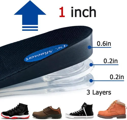Vista 2 de Dr. Shoesert - Plantillas de aumento de altura ajustables de 3 capas, insertos de elevación del talón de 3/4 de longitud con amortiguación de choque