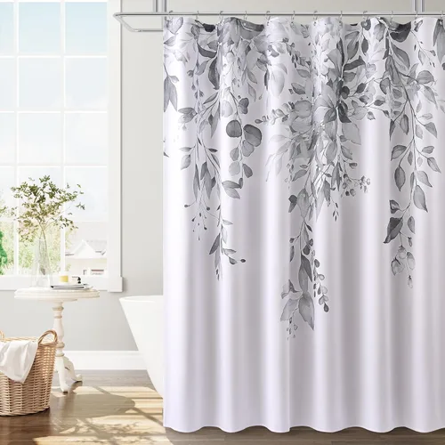 Vista 35 de BOODII Cortinas de ducha negras de 36 x 72 pulgadas, cortina de ducha de eucalipto de primavera para baño, cortina de baño con textura de flameado