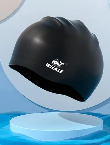 Vista 7 de WHALE Gorro de natación extra grande para mujeres y hombres, gorro de natación de silicona duradera con protección para los oídos, gorros de baño