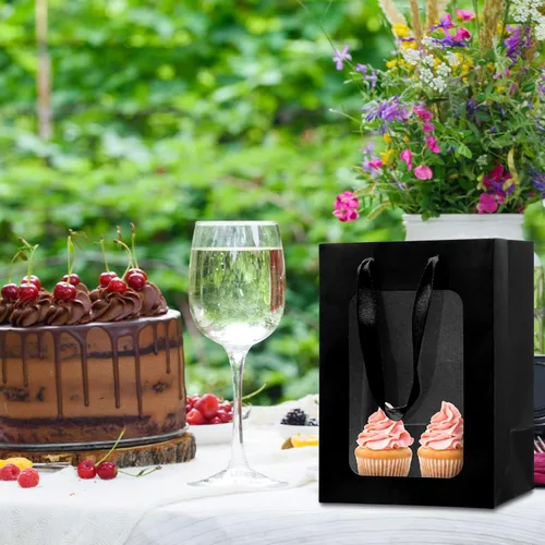 Vista 7 de Yexiya 15 bolsas de regalo de papel con ventana transparente, 7 x 5 x 10 pulgadas, bolsas de compras de papel kraft para bodas, cumpleaños