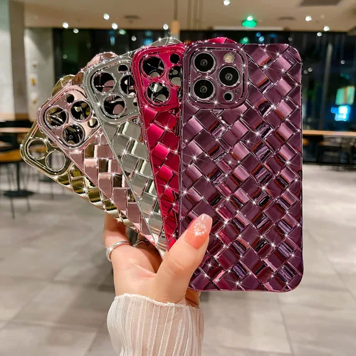 Vista 6 de Funda compatible con iPhone 13 Pro Max de 6.7 pulgadas, funda de teléfono con diseño de patrón tejido 3D a la moda, funda estampada a cuadros