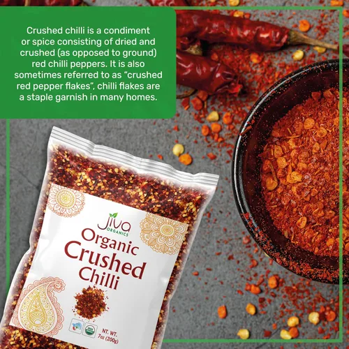Vista 4 de Jiva Organic Chili Flakes Bolsa de 7 onzas – Pimiento rojo triturado de calor medio, 100% natural y sin OMG