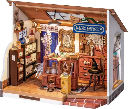 Vista 10 de Rolife Kit de casa en miniatura para bricolaje, librería a escala 1:20, kit de construcción de mini casa con luces LED, kits de manualidades