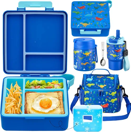 Vista 10 de Set de lonchera Pawtong con contenedor bento, termo de sopa de acero inoxidable de 17OZ, botella de agua para niños y bolsa de almuerzo aislada