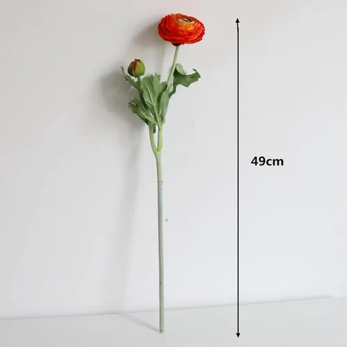 Vista 5 de Flores artificiales de ranúnculo de seda, tallo de peonía de seda para arreglos domésticos, decoración de verano u otoño, 5 unidades (naranja)