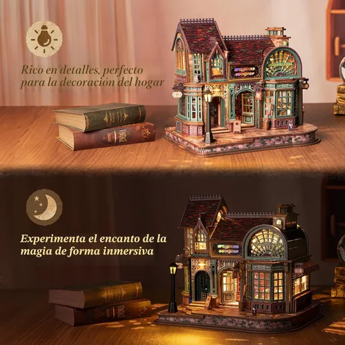 Vista 6 de FUNPOLA - Rompecabezas de madera 3D con luces LED para rincón de libros