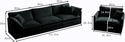 Vista 5 de Juego de sofá modular tapizado de 2 piezas, moderno sofá modular en forma de L con asiento profundo, sofá cama convertible para sala de estar