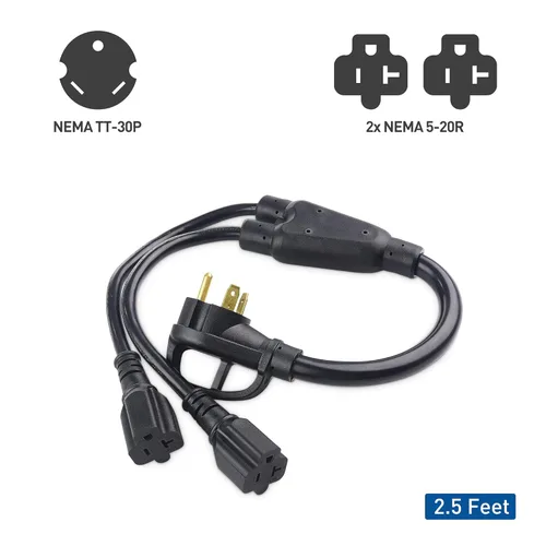 Vista 2 de Cable Matters Adaptador macho de 3 clavijas de 30 amperios a hembra de 20 amperios para generador, 2.5 pies, NEMA TT-30P a 2X 5-20R, adaptador