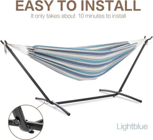 Vista 5 de PNAEUT - Hamaca resistente doble con soporte de acero, para 2 personas, ahorra espacio, para jardín, patio, exterior, capacidad de 450 libras