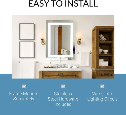 Vista 6 de Mirrors & Marble Espejo de pared LED pequeño – Espejo rectangular iluminado frontal para baño, dormitorio o ducha, antivaho y montado en la pared