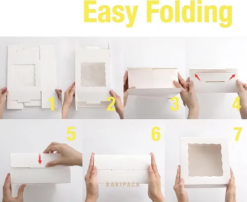 Vista 5 de 25 cajas blancas de panadería con ventana, cajas de galletas de 6 x 6 x 4 pulgadas, cajas pequeñas para pasteles con ventana, cajas de golosinas