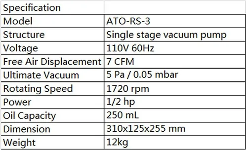 Vista 6 de ATO - Bomba de vacío de paletas rotativas de una etapa de 3 CFM/12 CFM, bomba de vacío monofásica universal, para aire acondicionado, refrigeración