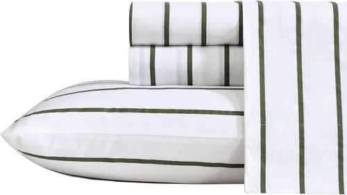 Vista 33 de Nautica - Sábanas, juego de ropa de cama de percal de algodón con funda de almohada a juego, vigorizante y fresco, bolsillo profundo
