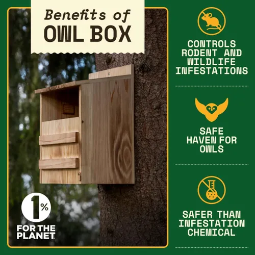 Vista 2 de WildYard Owl House - Madera de cedro - Ya montada - Caja anidable de búho granero preconstruida - Fácil de colgar y limpiar - Incluye virutas