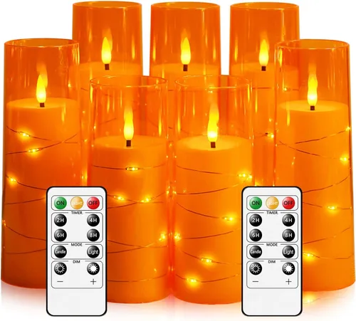 Vista 11 de Eebuss Velas sin llama con cuerda de estrella incrustada, velas LED de pilar a pilas con temporizador y control remoto, decoración del hogar