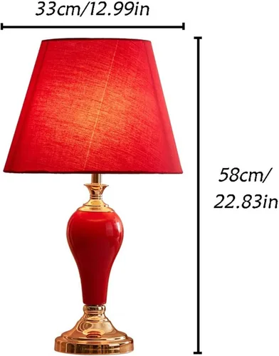 Vista 2 de BGGJJ Lamp for Desk 22.83 Inch Red Bedside Lamp Retro Ceramic Table Lamp Night Light Indoor Home Decor Reading Lamp Desk Lamps for Home Office(A)