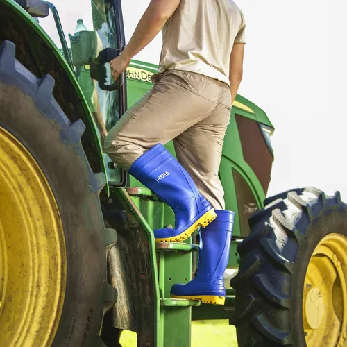 Vista 5 de HISEA Botas de lluvia con punta de acero para hombre, botas de goma de PVC, botas de trabajo impermeables para pesca en jardín, botas de trabajo al