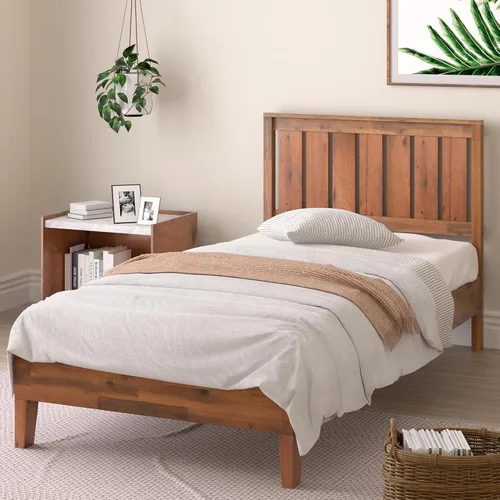 Vista 14 de Cama plataforma de madera sólida de lujo Zinus 12 pulgadas con cabecero de cama/no necesita resortes/soporte de madera con listón/acabado expreso