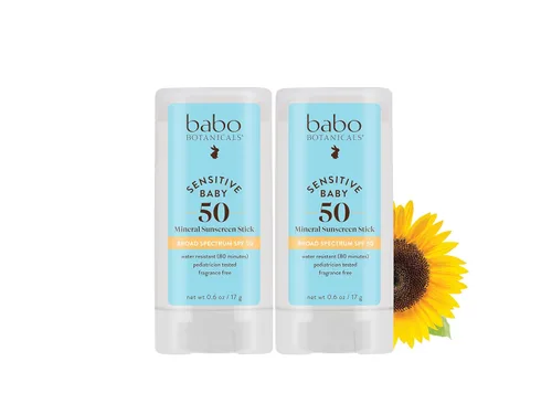 Vista 6 de Babo Botanicals Sensitive Baby Mineral Sunscreen Stick SPF 50-70% Ingredientes Orgánicos – Óxido de Zinc – Certificado NSF & Made Safe – Verificado
