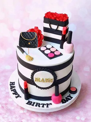 Vista 2 de JeVenis Decoración de pastel de maquillaje, decoración de pastel de cumpleaños, suministros de fiesta de spa, decoración de cumpleaños