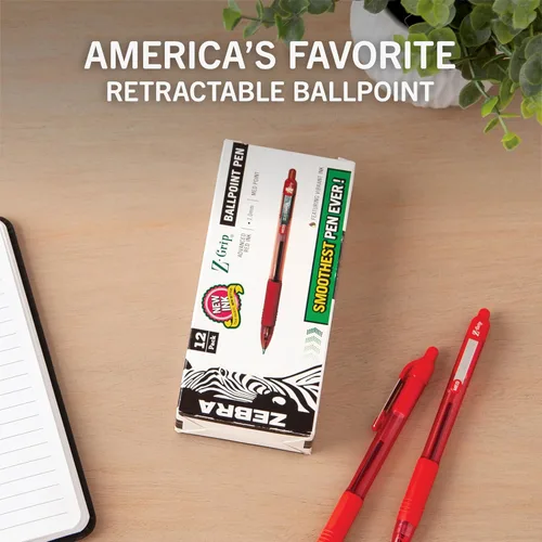 Vista 2 de Zebra Pen Z-Grip - Bolígrafo retráctil de punta media, 364 pulgadas, tinta roja, 12