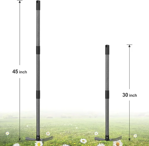 Vista 2 de Herramienta de jardín Hoe, azada de jardín de 45 pulgadas, mango largo para deshierbe, cultivador de azada 2 en 1, herramientas de jardín de mano