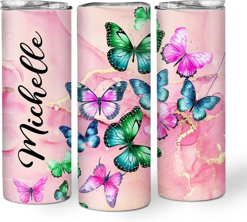 Vista 24 de Hyturtle Vaso personalizado de mariposa morada de 20 onzas con tapa, regalos de cumpleaños y Navidad para ella, madres, mujeres, amantes