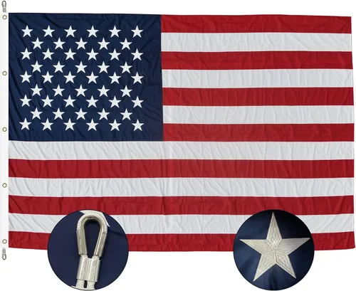 SYII Bandera estadounidense de 15x25 pies resistente para exteriores, bandera de lujo con estrellas bordadas y cabo con doble puntada, rayas