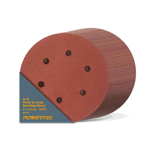 Vista 10 de POWERTEC Grano 180, 100 unidades, discos de lijado de 6 pulgadas – Gancho y bucle, almohadillas de lijadora orbital de óxido de aluminio de 6