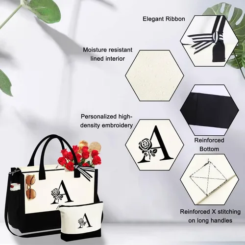 Vista 5 de YOOLIFE Regalos para el día de San Valentín, bolsa de lona con inicial y bolsa de maquillaje, regalos de cumpleaños para mujeres, esposa, mamá