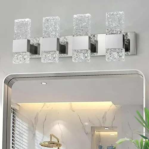 Vista 10 de Modernas lámparas LED de tocador de baño de acero inoxidable cromado, 3 apliques de pared para iluminación de baño, fusión sobre espejo, 21.5