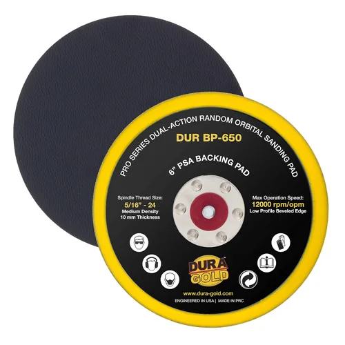 Vista 11 de Dura-Gold Serie Pro 6" Almohadilla de respaldo con cierre de gancho y bucle DA, patrón de 6 agujeros sin polvo - 14mm de espesor, perfil medio