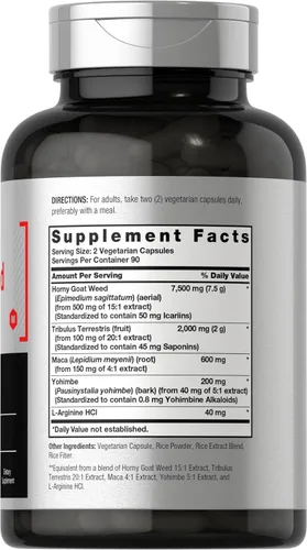 Vista 2 de Horbäach Horny Goat Weed Complex 10,340 mg 180 Cápsulas Fórmula vegetariana, sin OGM y sin gluten con Tribulus, Maca, Yohimbe y L-Arginina
