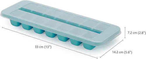 Vista 3 de Joseph Joseph Flow - Bandeja para cubitos de hielo fácil de llenar con tapa, apilable, gran capacidad de 14 cubos (paquete de 2), color azul