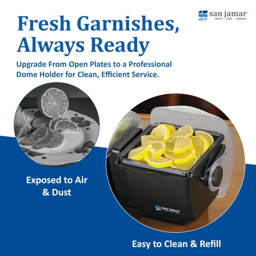 Vista 7 de San Jamar Soporte para condimentos con tapa de cúpula para cocina, bar y restaurantes, plástico, 2 cuartos de galón, color negro