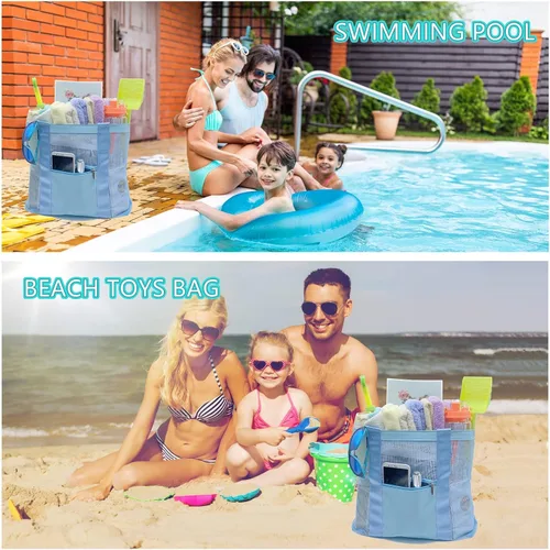 Vista 3 de Bolsa de playa de malla, bolsa de playa, ligera, impermeable, a prueba de arena, bolsas de viaje duraderas para juguetes de playa