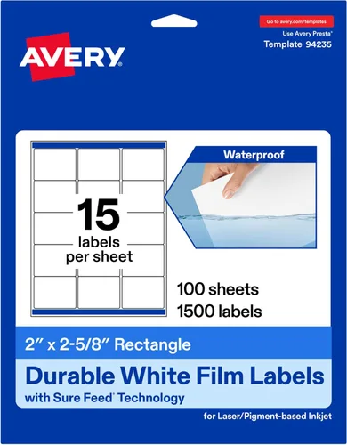 Vista 11 de Avery Etiquetas rectangulares blancas duraderas imprimibles, tecnología Sure Feed, 2 "x 2-5/8", etiquetas impermeables, compatible con inyección