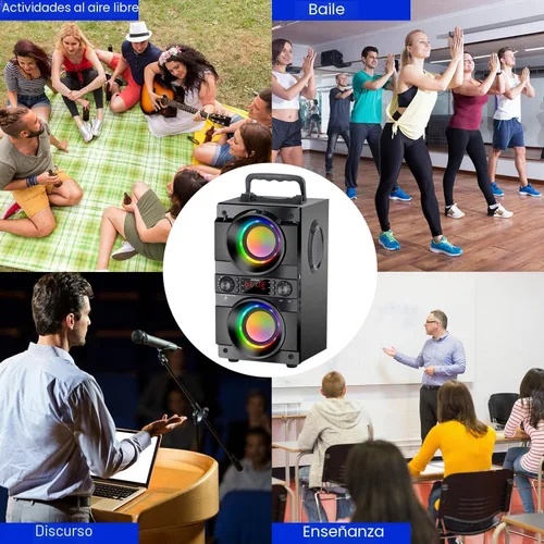 Vista 5 de Altavoz Bluetooth portátil de 60 W (pico de 80 W) con doble subwoofer de graves pesados, Bluetooth 5.0 inalámbrico de 100 pies para exteriores