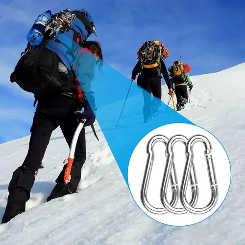 Vista 5 de 100 mosquetones pequeños de 2 pulgadas, ganchos de resorte de 3/16 pulgadas, clips de mosquetón resistentes de 3/16 pulgadas, clips de enlace rápido