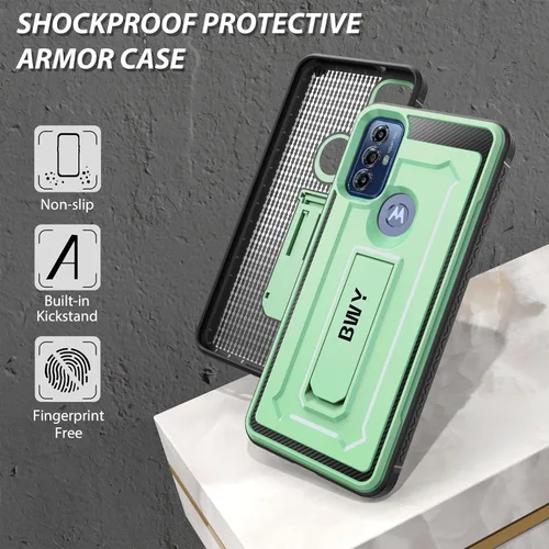 Vista 2 de BWY Funda diseñada para Moto G Play 2023 con protector de pantalla, funda protectora militar resistente para teléfono Moto G Play 2023, soporte